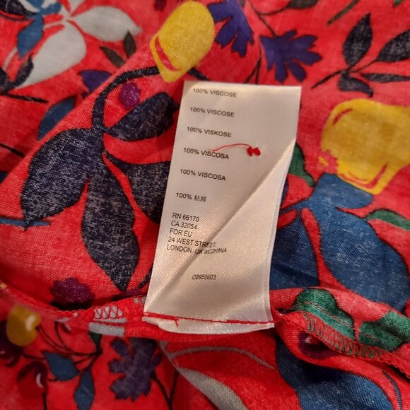 Maeve by Anthropologie Blithe Button Down Red Floral Fruit Print Blouse Size 16 - Picture 9 of 11
